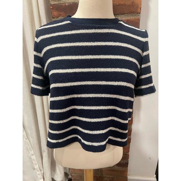 Massimo Dutti Stripped Knit Short Sleeve Sweater XS - Picture 2 of 6